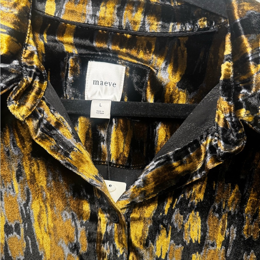 Maeve Bettina Tiered Shirt Dress Velvet Edition Anthropologie Gold/Brown Size L - Picture 2 of 9